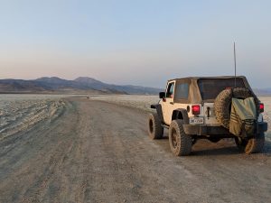 Trasharoo on Jeep spare tire while RV boondocking