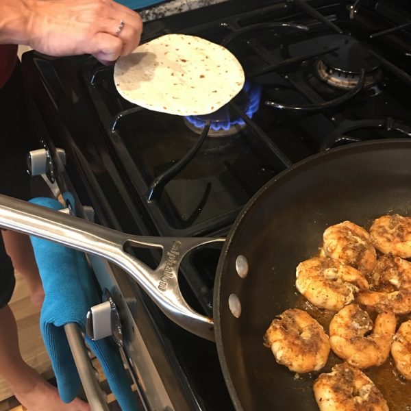 cooking shrimp tacos