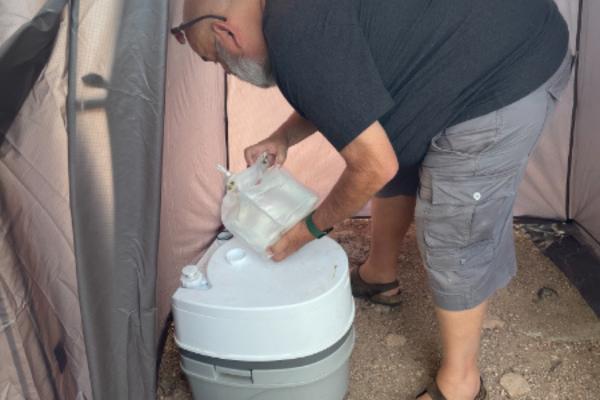 RV or tent camping?  When you tent camp, you may need to use a portable camping toilet like the one shown in this picture.