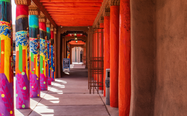 Colorful street in Santa Fe square New Mexico