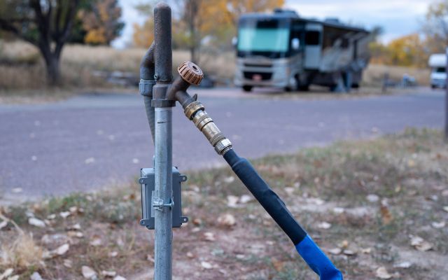 © Meagan Butler A heated hose connected to the water at an RV park.