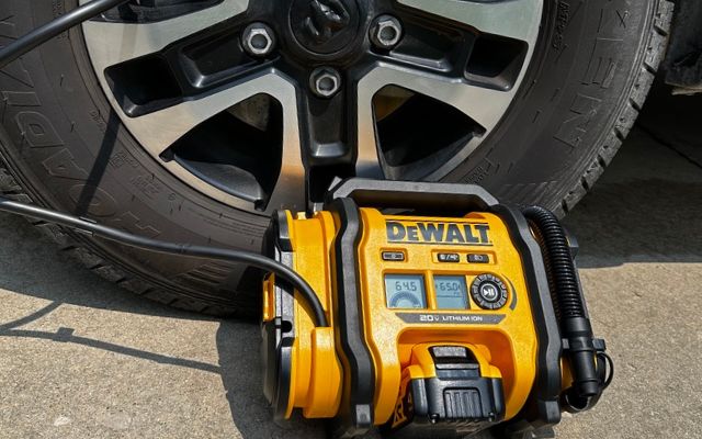 © Meagan Butler A Class B van tire with a portable air compressor